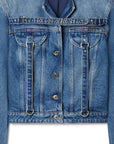 Off White Crop Denim Jacket With Belt