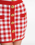Balmain Gingham fine-knit miniskirt