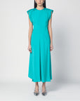 Victoria Beckham Peacock colour midi dress with hooded sleeves