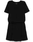 Emporio Armani Short dress with gathered waist and belt in flowing crepe