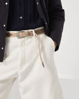 Brunello Cucinelli Two-tone belt in reversed calfskin with worked buckle and tip