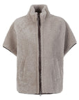 Brunello Cucinelli Curly Shearling Short Sleeve Outerwear with Shiny Zipper Pull