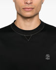Brunello Cucinelli Crew neck T-shirt in cotton jersey with logo and faux layering
