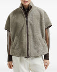Brunello Cucinelli Curly Shearling Short Sleeve Outerwear with Shiny Zipper Pull