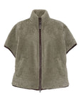 Brunello Cucinelli Curly Shearling Short Sleeve Outerwear with Shiny Zipper Pull