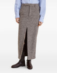 Brunello Cucinelli Virgin wool and silk mélange diagonal sartorial pencil skirt with monili