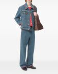 Valentino Bead-Embellished Floral-Trimmed Denim Jacket