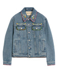 Valentino Bead-Embellished Floral-Trimmed Denim Jacket