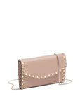 Valentino Garavani Rockstud Chain Wallet in Garnet Calfskin