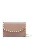 Valentino Garavani Rockstud Chain Wallet in Garnet Calfskin