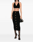 Balmain Cable-knit button-front midi fitted skirt
