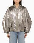 The Attico Anya silver leather bomber jacket