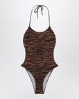 The Attico Zebra one-piece swimsuit in khaki/brown