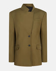 The Attico Asymmetric military green wool jacket