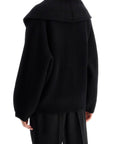 Toteme black wool ribbed cardigan with shawl collar
