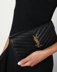 Saint Laurent Black Cassandre chain clutch bag