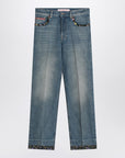 Valentino Washed blue jeans with floral fabric trims