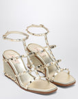 Valentino Garavani Rockstud wedge sandals in platinum color