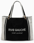 Saint Laurent Rive Gauche tote in black and white terry cloth
