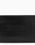 Saint Laurent Black padded leather clutch bag with logo