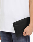 Saint Laurent Black padded leather clutch bag with logo