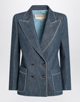 Valentino Double-breasted blue jacket in chambray denim