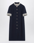 Valentino Indigo blue dress with macramé trim