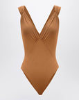 Saint Laurent Brown silk-blend crossover bodysuit