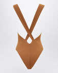 Saint Laurent Brown silk-blend crossover bodysuit