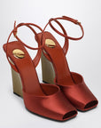 Saint Laurent Zeppe La Scandale in satin rust color