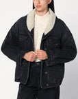 ISABEL MARANT Black Pimia jacket in denim and faux fur