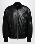 Givenchy Black leather bomber jacket with wool sleeves