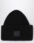 Acne Studios Black large face logo beanie - Yak