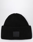 Acne Studios Black large face logo beanie - Yak