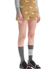 Thom Browne khaki corduroy shorts with white dog pattern