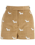 Thom Browne khaki corduroy shorts with white dog pattern