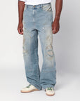 Golden Goose Light blue jeans with sand wash distressed effect