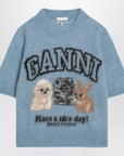 GANNI Light blue sweater with alpaca blend logo