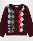 GANNI Burgundy checked cardigan in cashmere blend