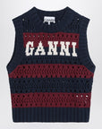 GANNI Striped openwork vest with logo inlay
