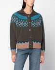 Alanui Olive green Fair Isle patterned cardigan