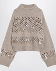 Brunello Cucinelli Brown openwork sweater with sequins