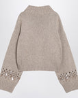 Brunello Cucinelli Brown openwork sweater with sequins