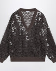 Brunello Cucinelli Chocolate mesh top with sequins