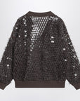 Brunello Cucinelli Chocolate mesh top with sequins