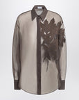 Brunello Cucinelli Brown shirt with Flora Appliqué in silk