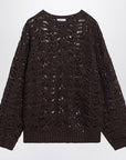 Brunello Cucinelli Brown perforated sweater with micro sequins