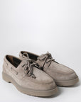 Brunello Cucinelli Taupe grey suede boat loafer