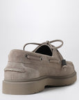 Brunello Cucinelli Taupe grey suede boat loafer