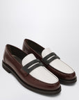 Brunello Cucinelli Brown/White Loafers with Precious Clamp